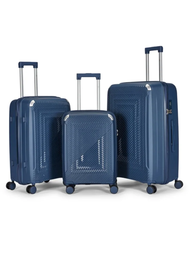LIMRA Travel Bags 3-Piece Hard Shell Luggage Set Durable Polypropylene Suitcases with Spinner Wheels Dark Blue